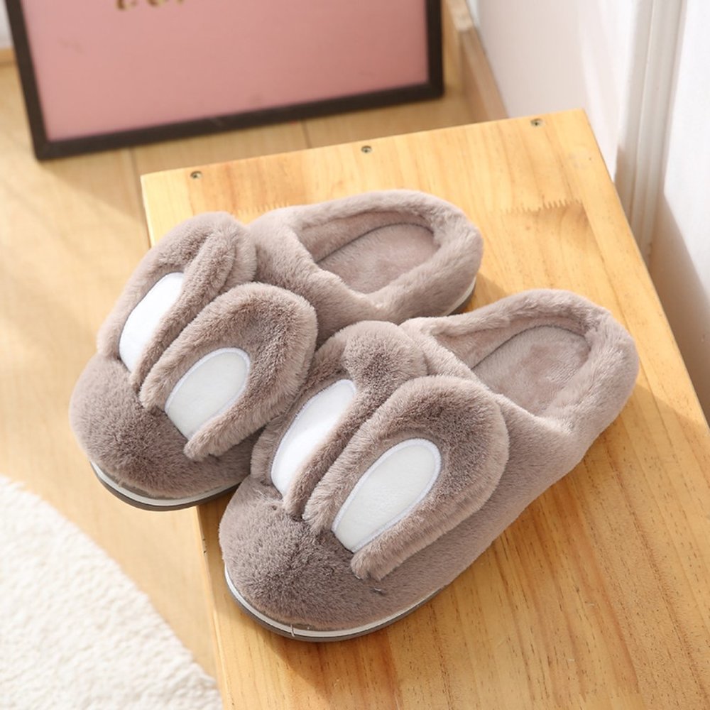 Plush Khaki Faux Fur Bunny Slippers